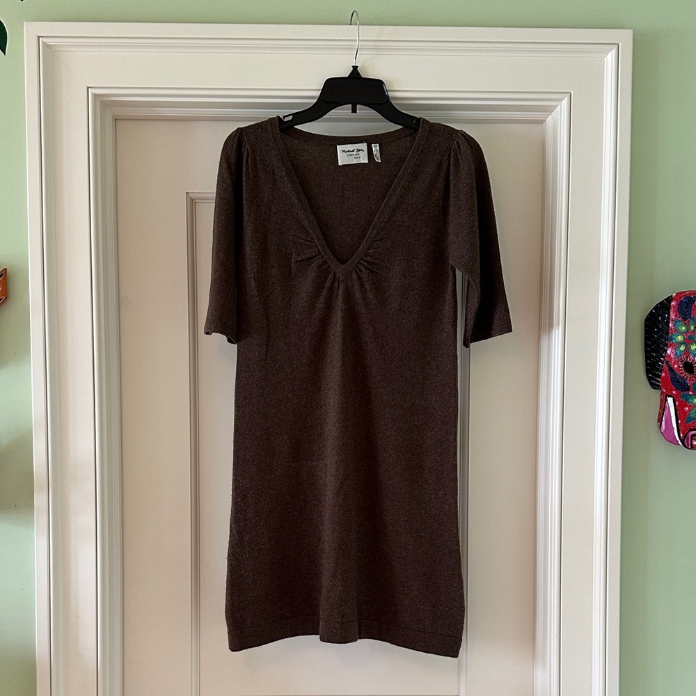 Michael Stars Deep Brown V-Neck Mini Dress